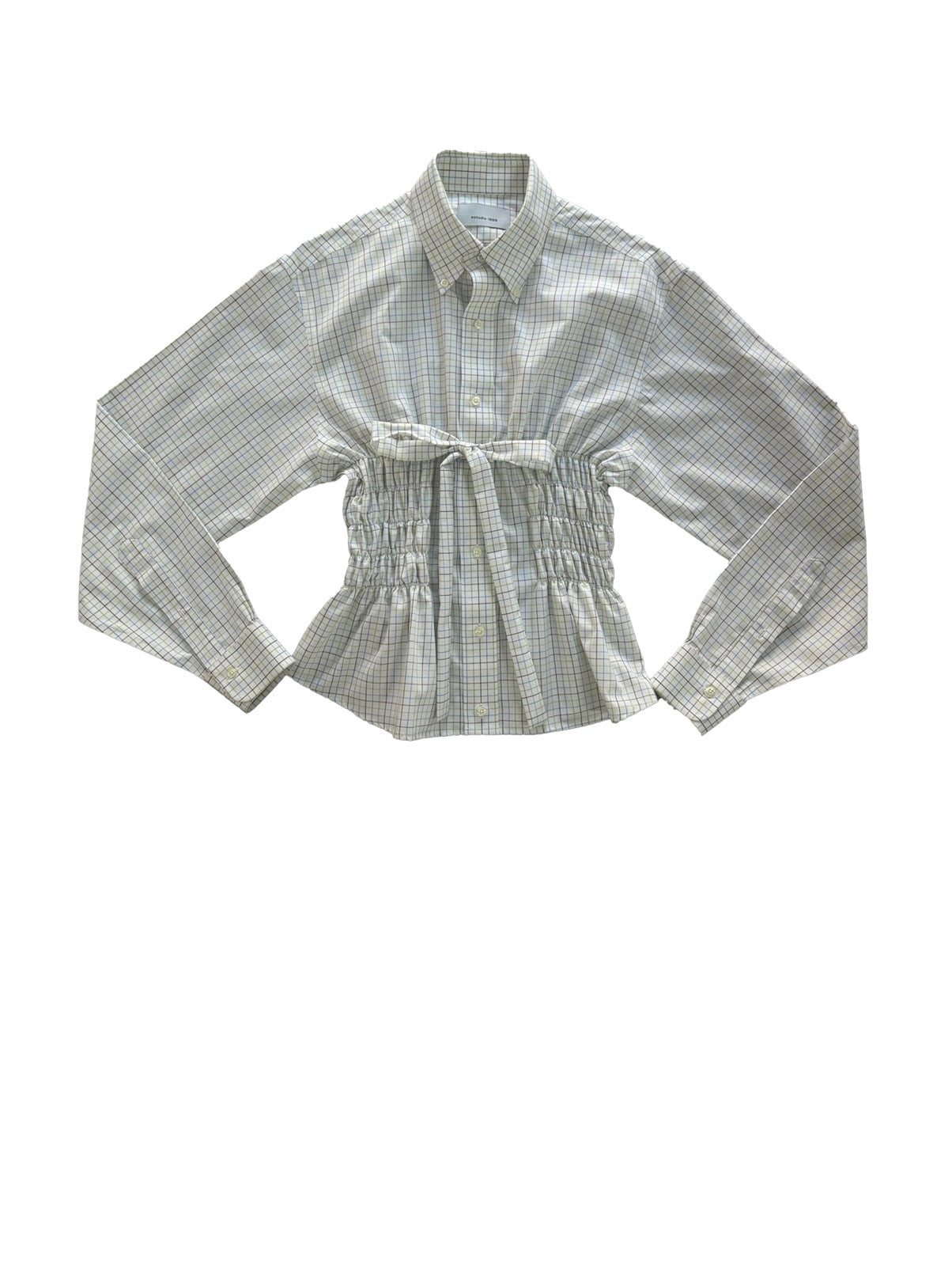 Camisa Corset - Blanca a cuadros azul y verde oliva