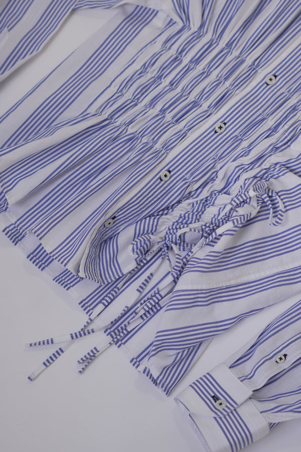 Camisa Cascada - Blanca con rayas azules