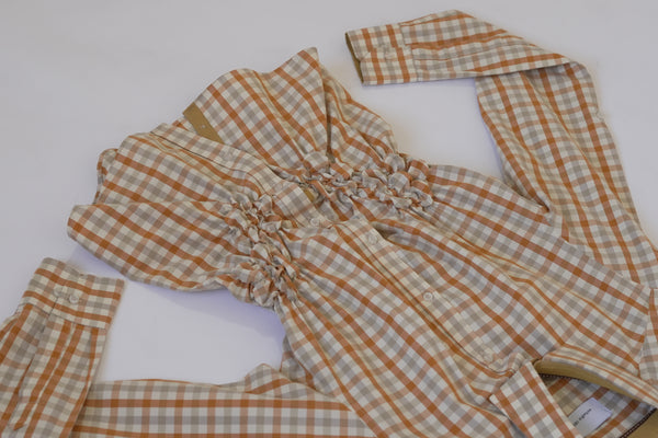 Camisa Florero - Cuadros naranja y café