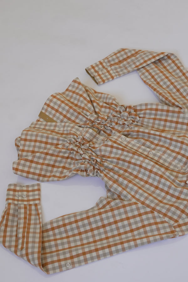 Camisa Florero - Cuadros naranja y café
