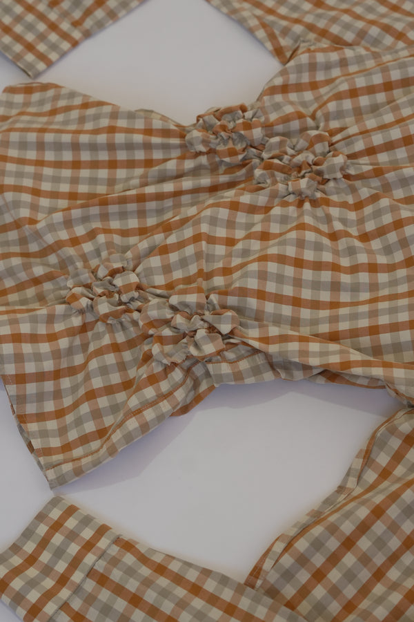Camisa Florero - Cuadros naranja y café