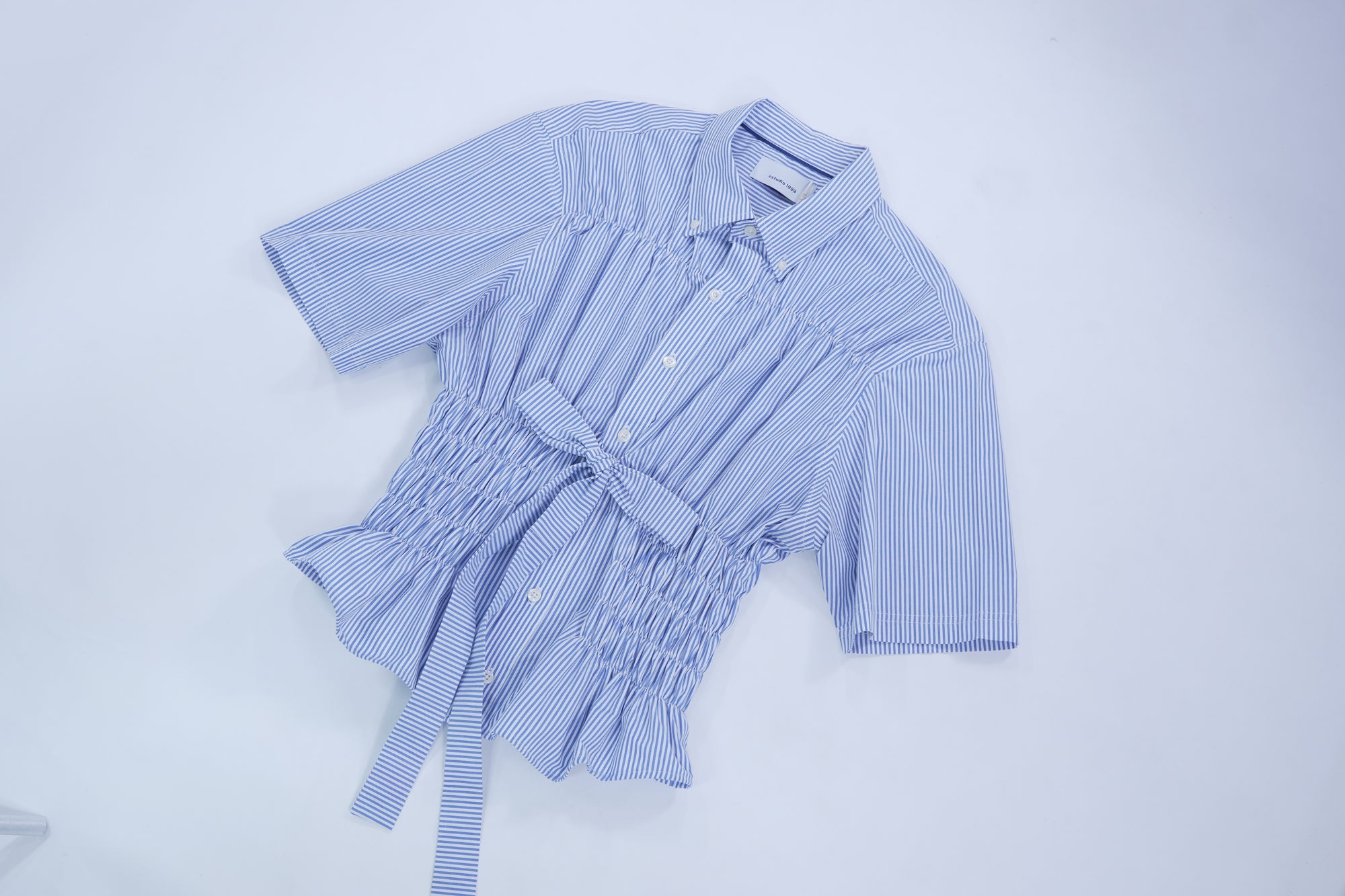 Camisa Corset - Azul Rayas Manga Corta