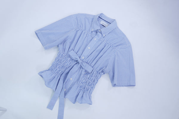 Camisa Corset - Azul Rayas Manga Corta