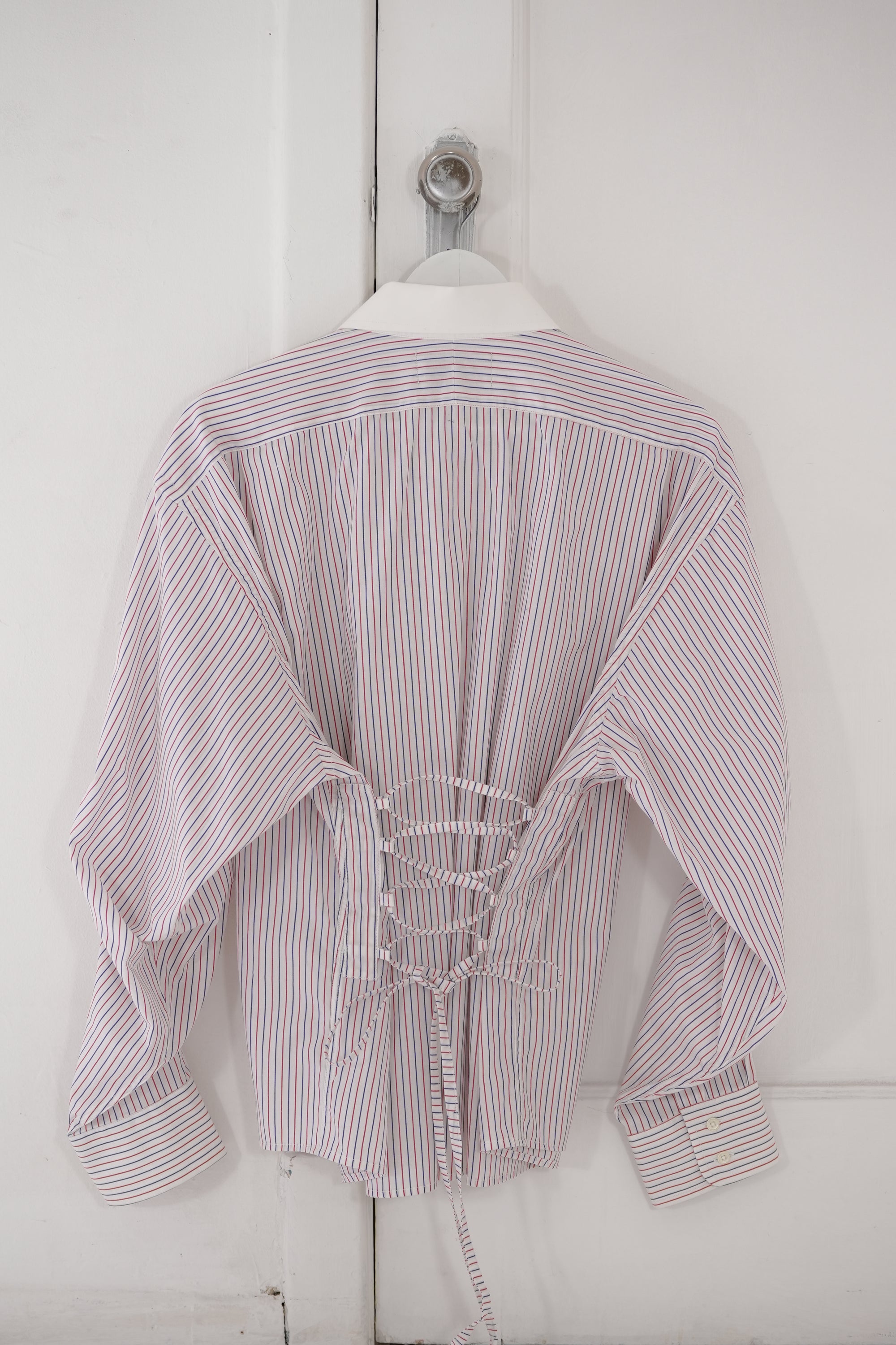 Camisa Lazo - Blanco rayas rojas y azul marino