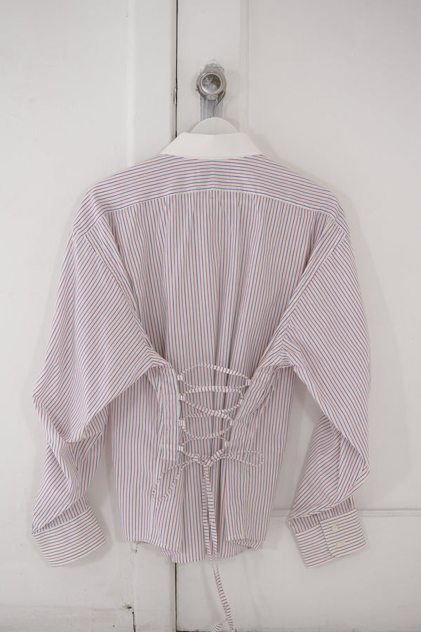 Camisa Lazo - Blanco rayas rojas y azul marino