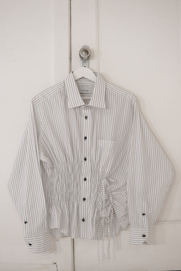 Camisa Cascada - blanca rayas grises