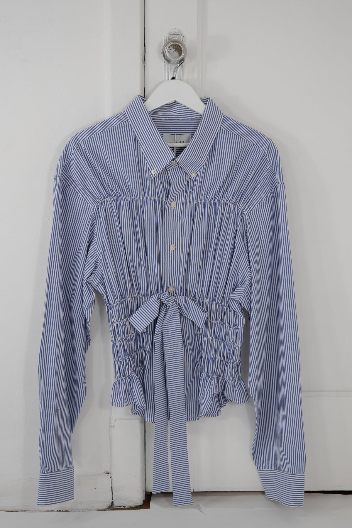 Camisa Corset - Azul a rayas blancas