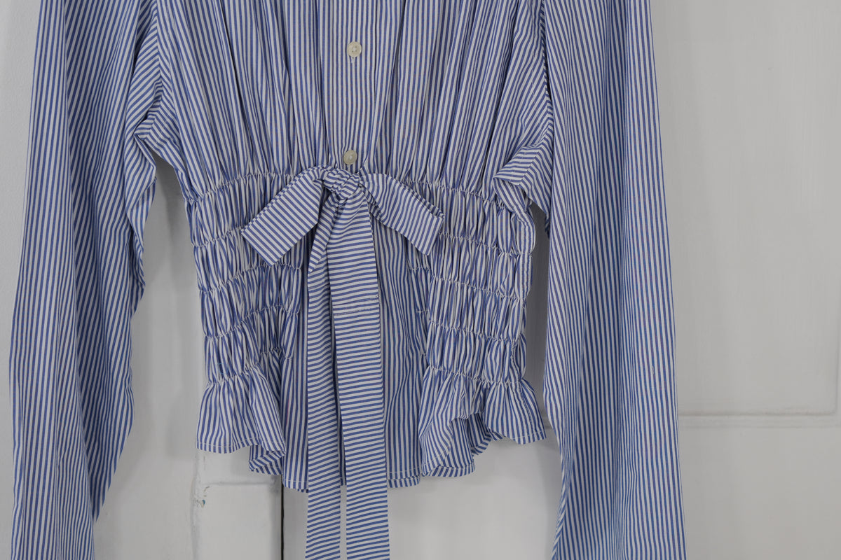 Camisa Corset - Azul a rayas blancas