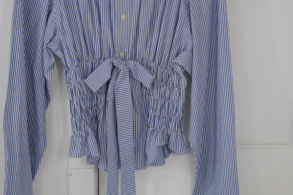 Camisa Corset - Azul a rayas blancas