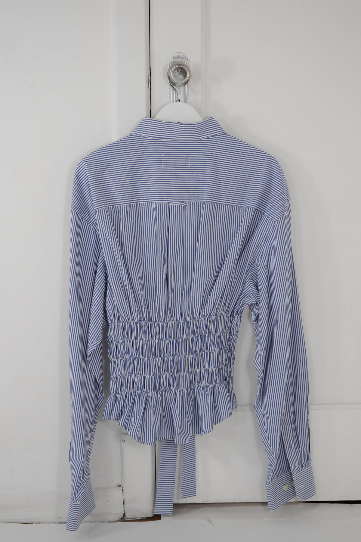 Camisa Corset - Azul a rayas blancas