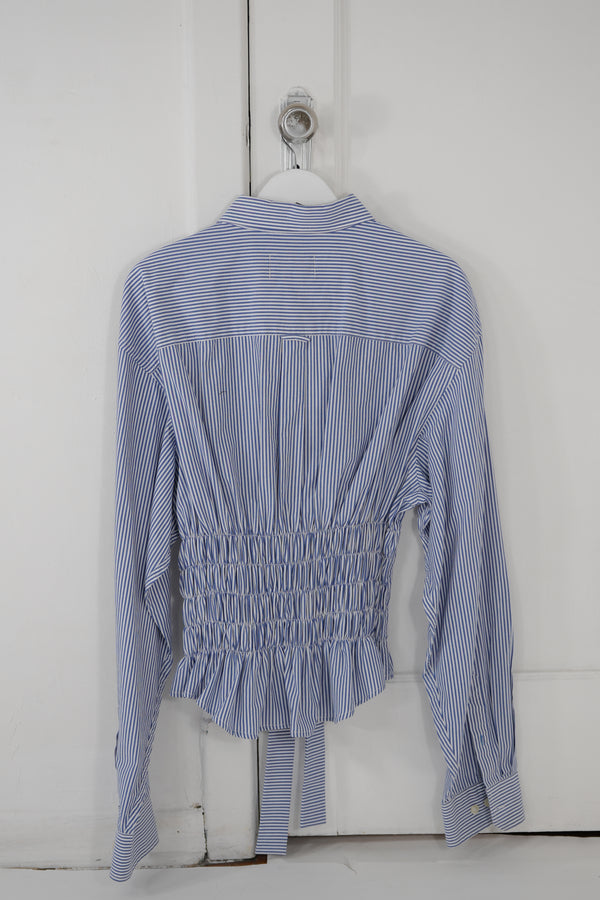 Camisa Corset - Azul a rayas blancas