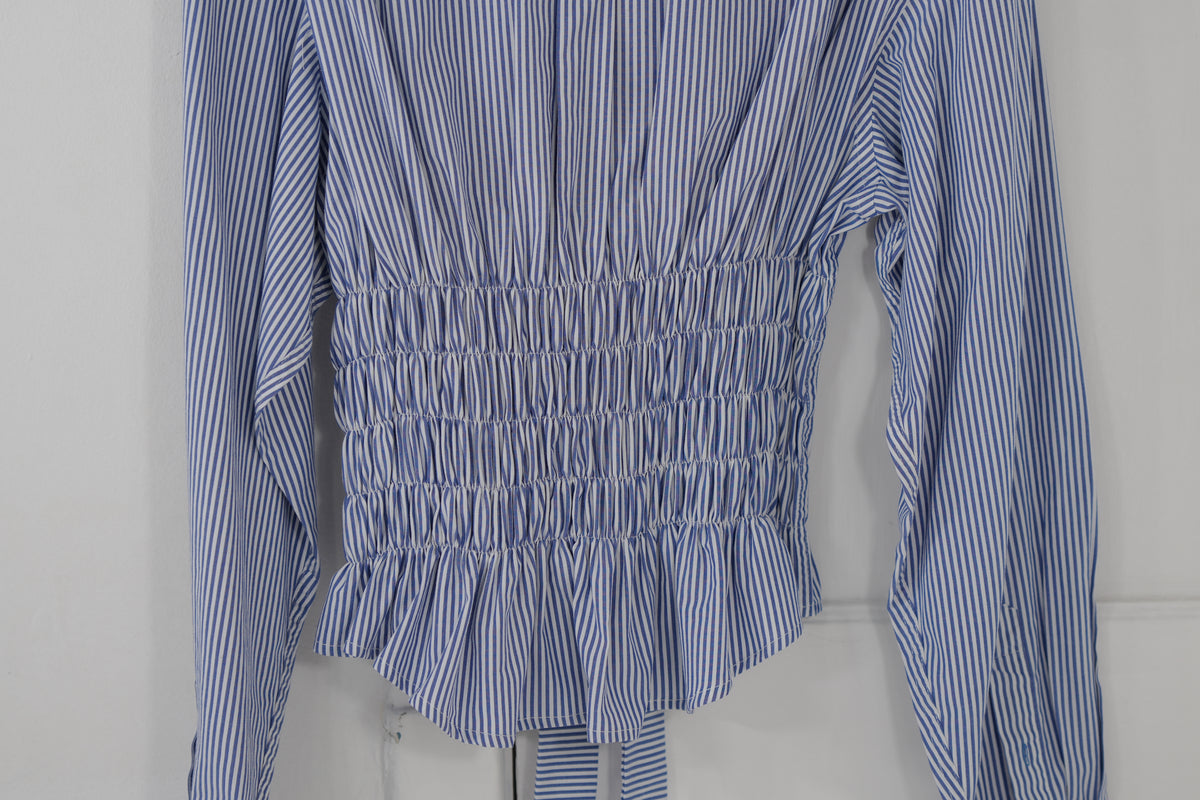 Camisa Corset - Azul a rayas blancas