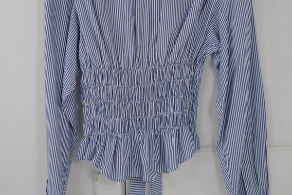 Camisa Corset - Azul a rayas blancas