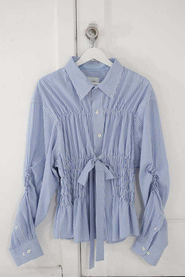 Camisa Corset Azul a rayas blancas - L