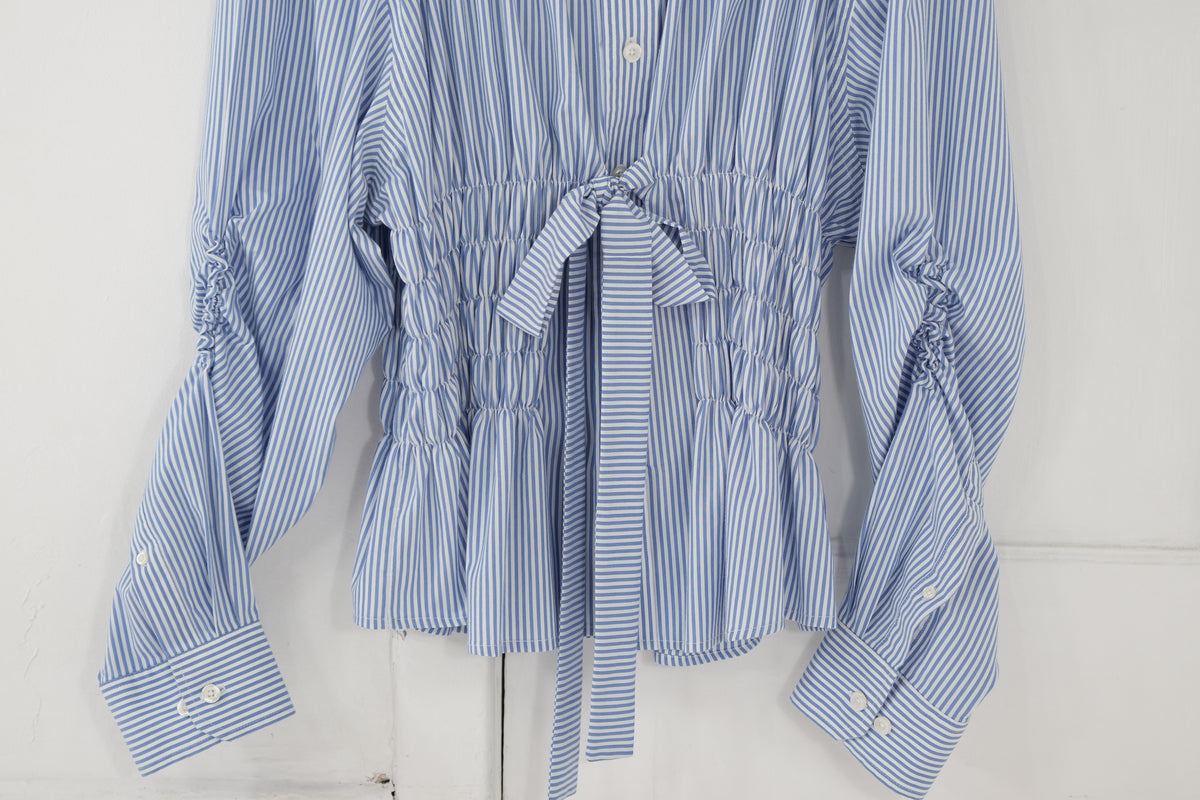 Camisa Corset Azul a rayas blancas - L