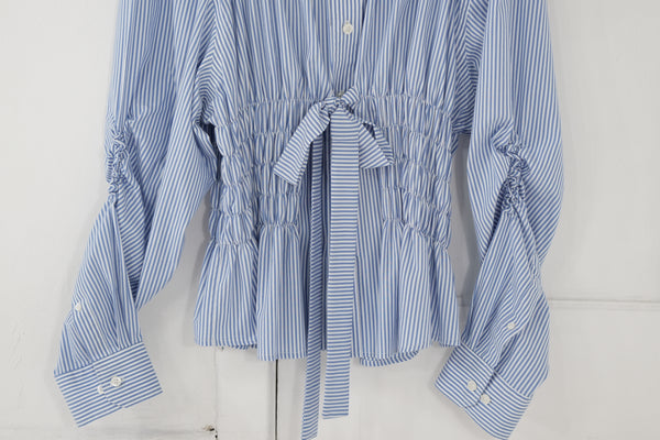 Camisa Corset Azul a rayas blancas - L