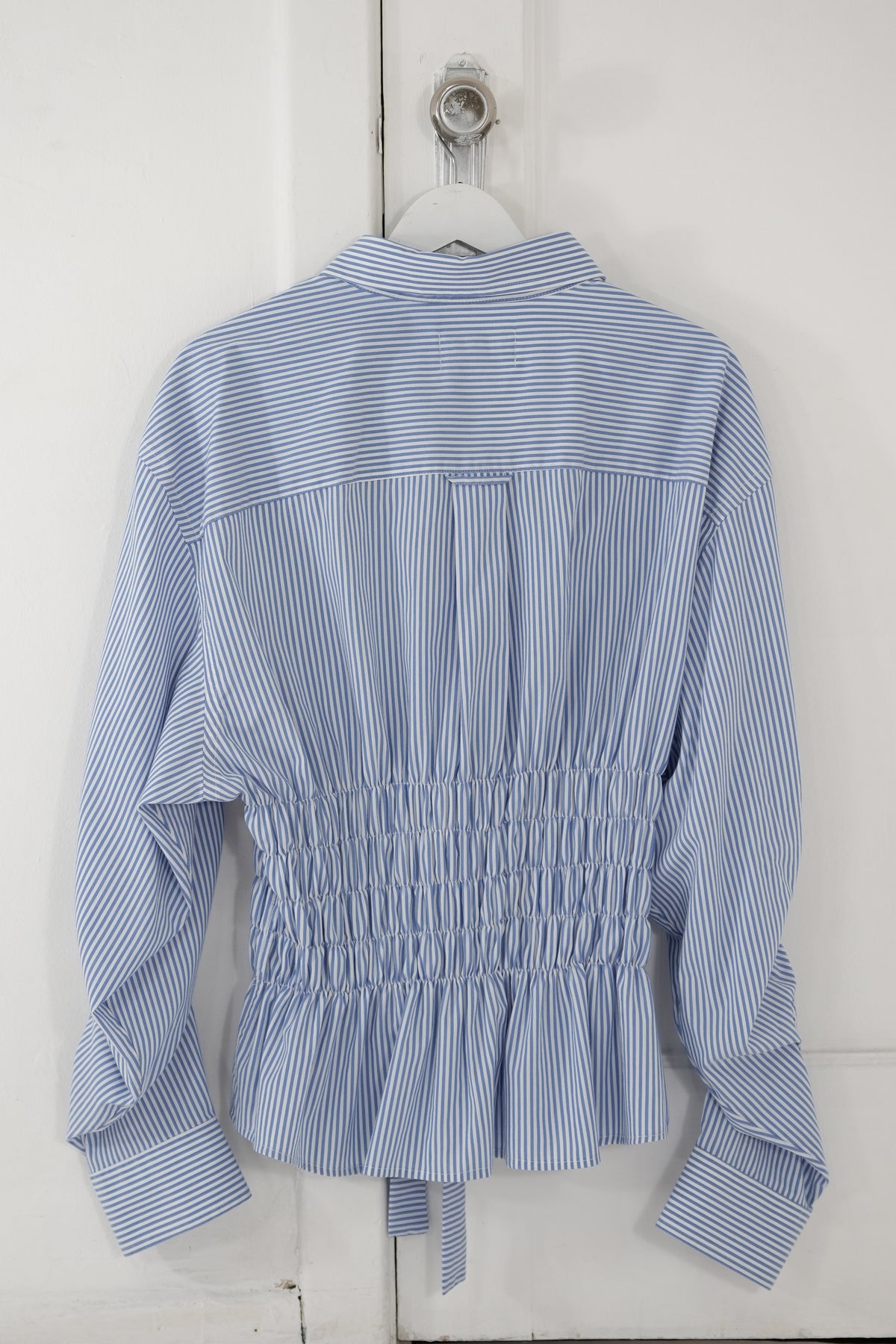 Camisa Corset Azul a rayas blancas - L
