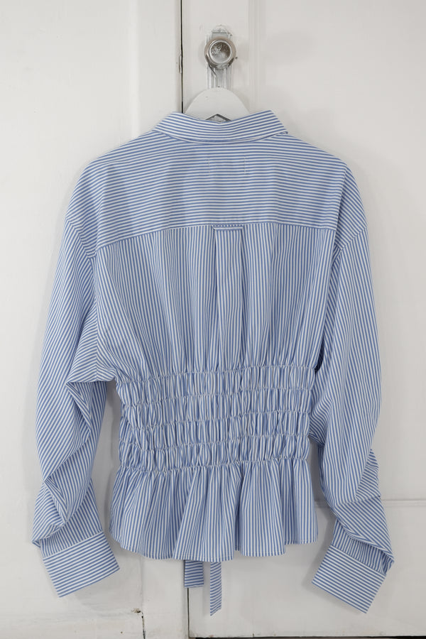Camisa Corset Azul a rayas blancas - L