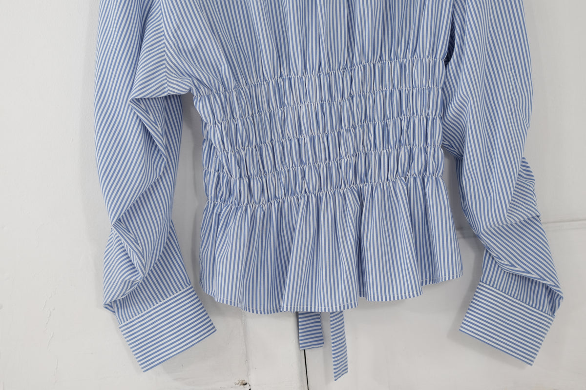 Camisa Corset Azul a rayas blancas - L