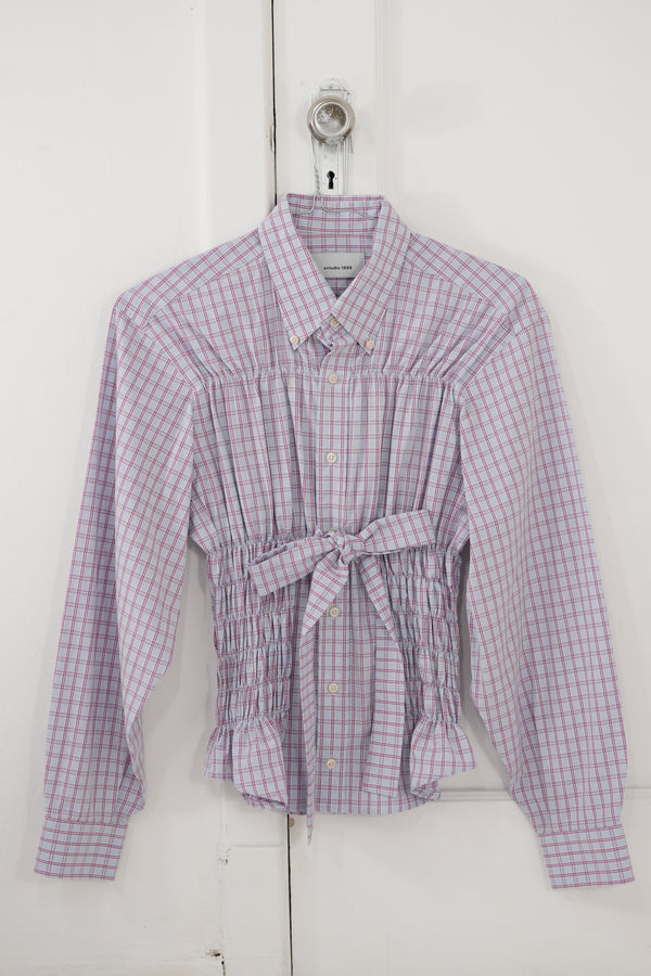 Camisa Corset- azul a cuadros rosa
