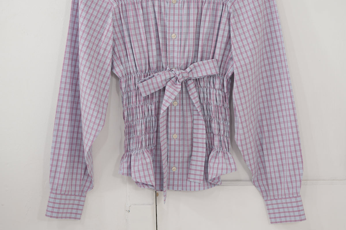 Camisa Corset- azul a cuadros rosa
