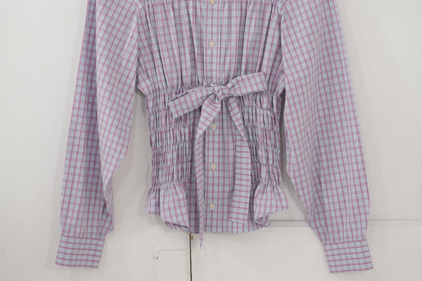 Camisa Corset- azul a cuadros rosa