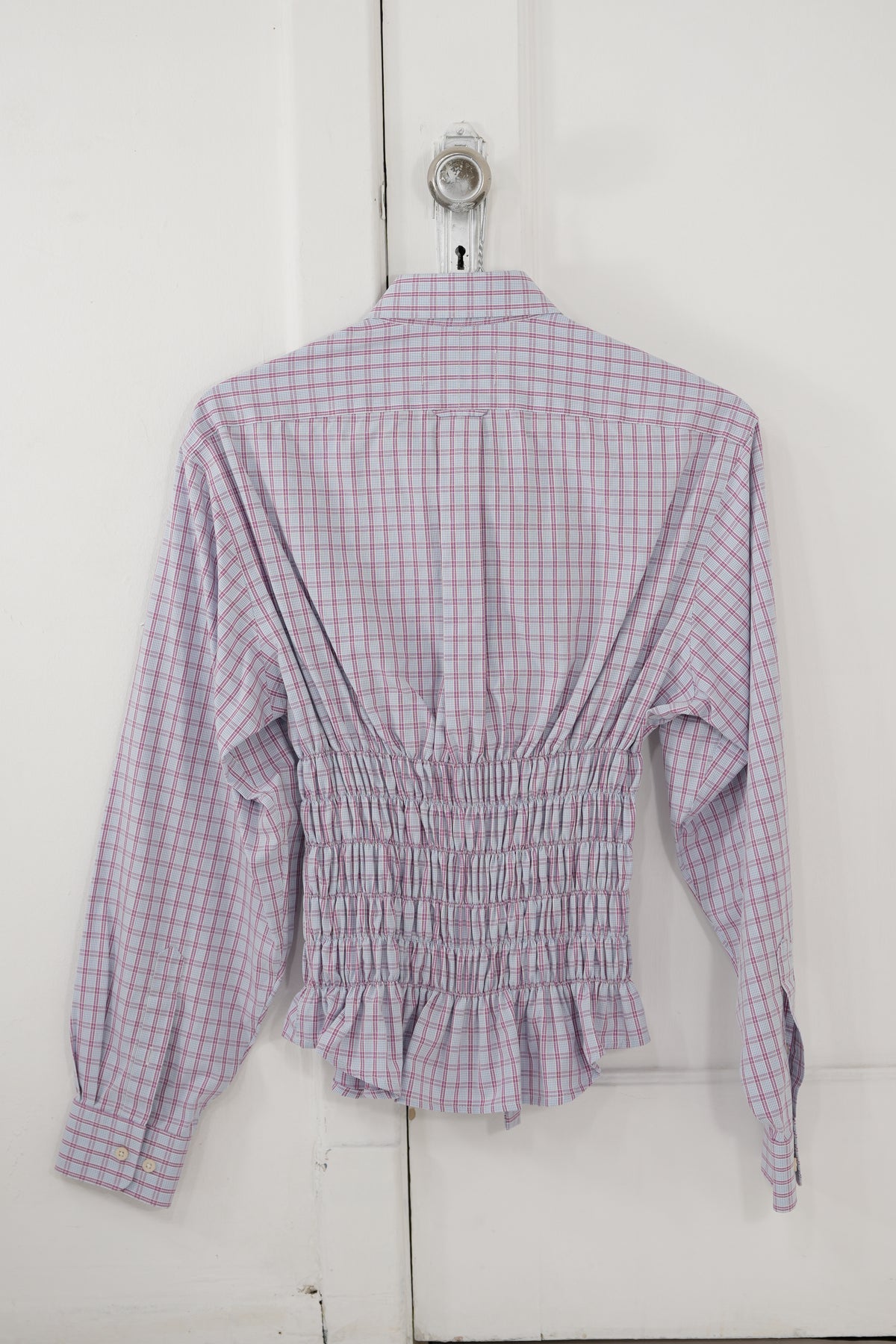 Camisa Corset- azul a cuadros rosa