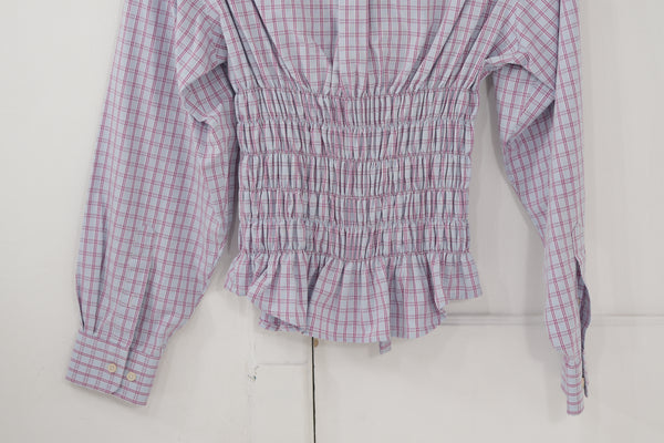 Camisa Corset- azul a cuadros rosa