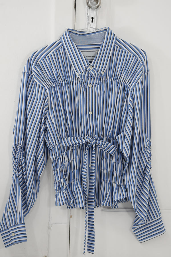 Camisa corset - azul a rayas blancas y negras