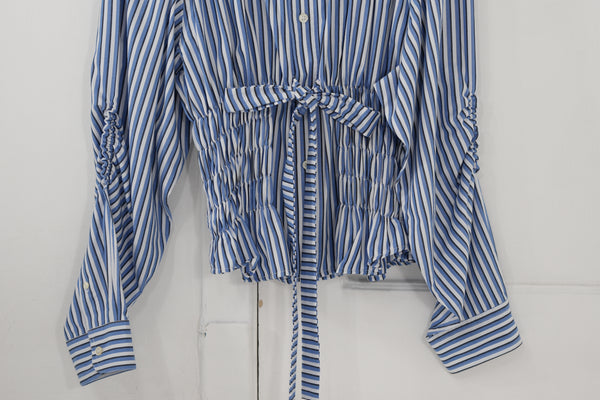 Camisa corset - azul a rayas blancas y negras