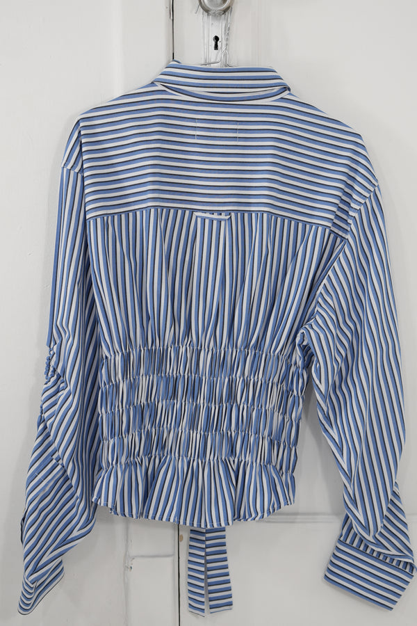 Camisa corset - azul a rayas blancas y negras