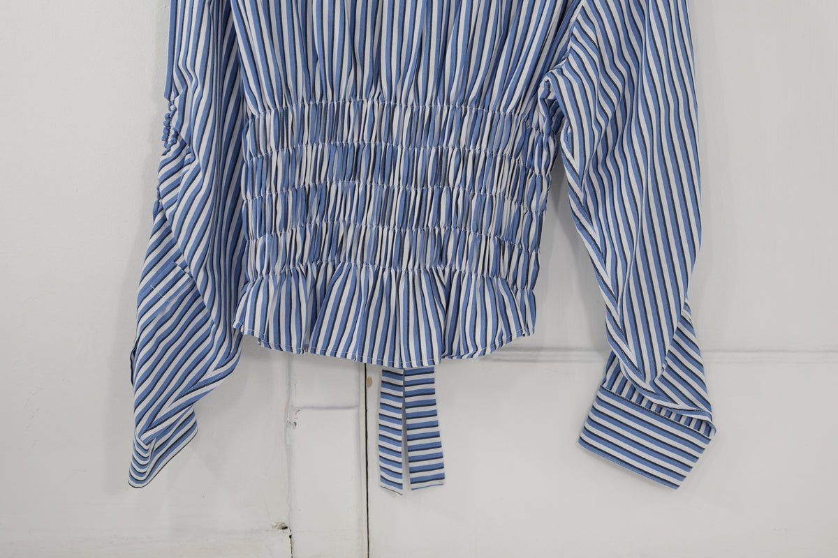 Camisa corset - azul a rayas blancas y negras