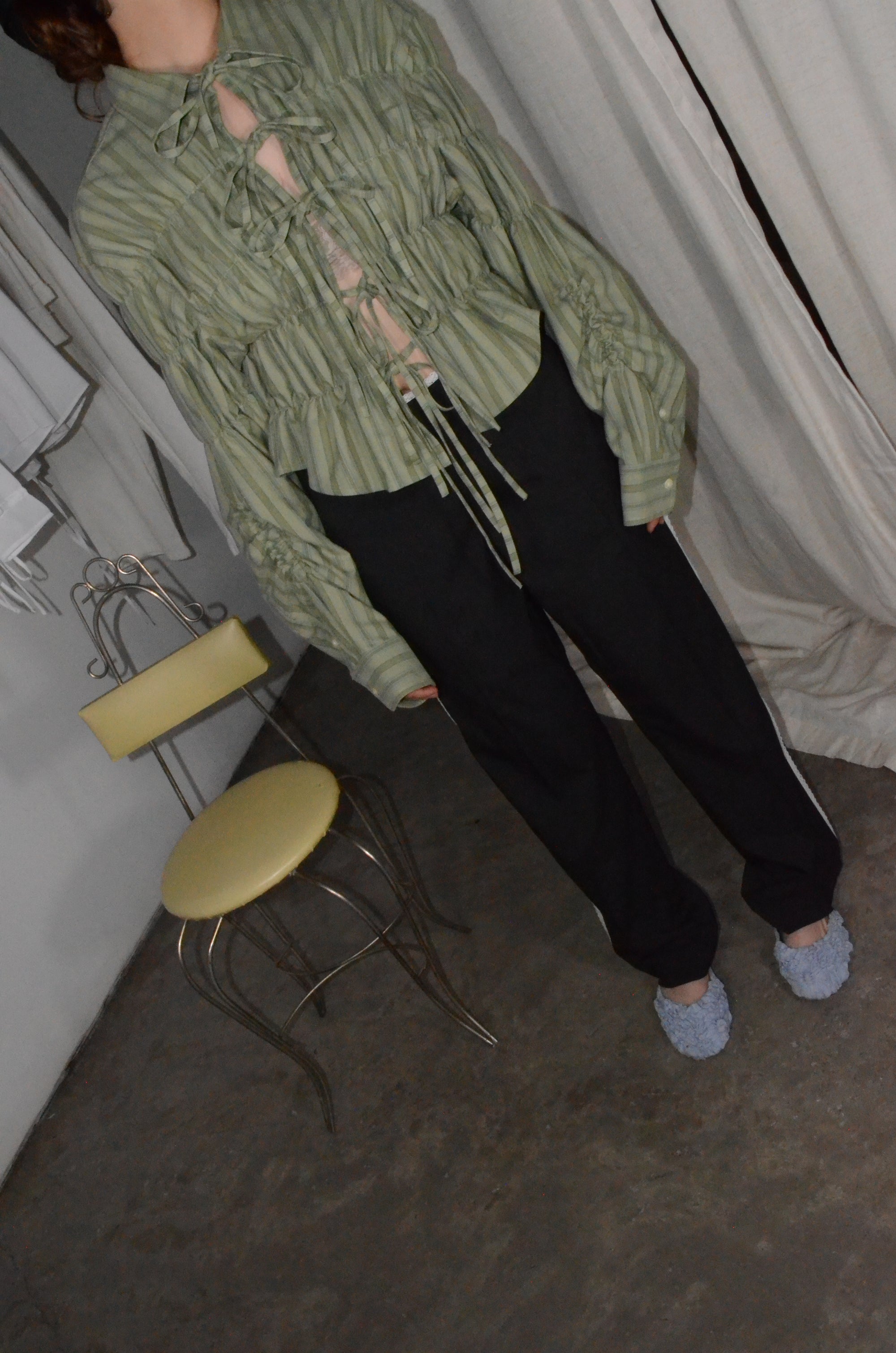 Camisa Espuma Corta - Verde a rayas