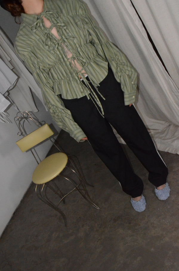 Camisa Espuma Corta - Verde a rayas