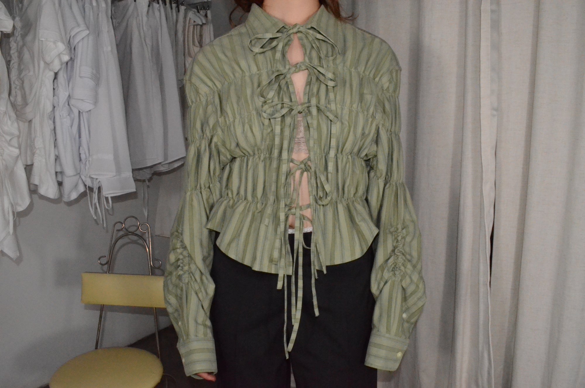 Camisa Espuma Corta - Verde a rayas