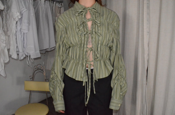 Camisa Espuma Corta - Verde a rayas