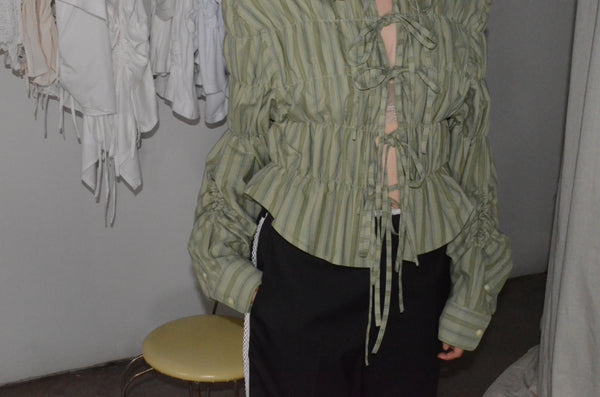 Camisa Espuma Corta - Verde a rayas