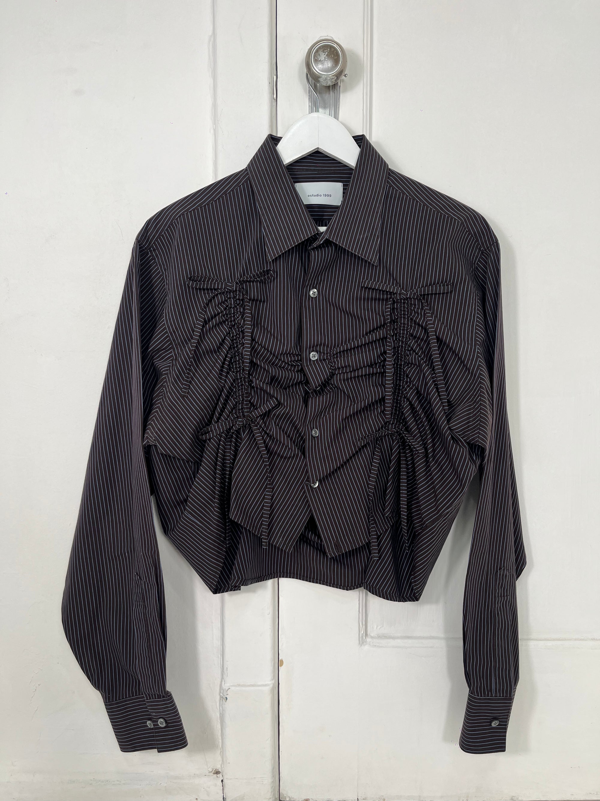 Valentines Shirt - Dark Brown with Blue Stripes
