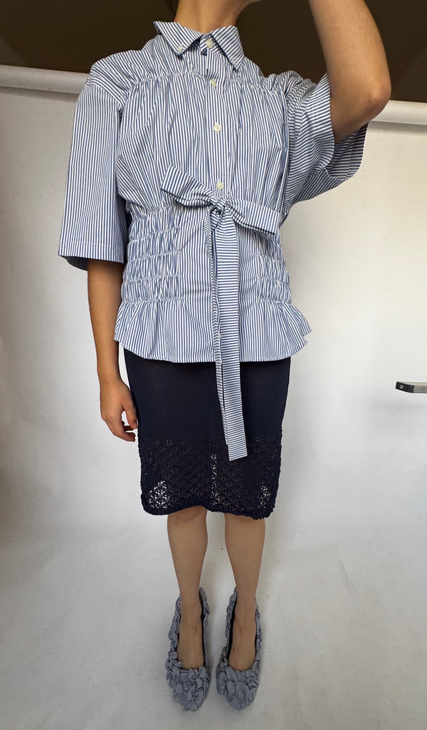 Chemise corset - Bleu rayé, manches courtes
