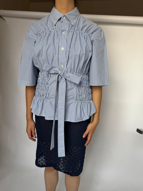 Chemise corset - Bleu rayé, manches courtes