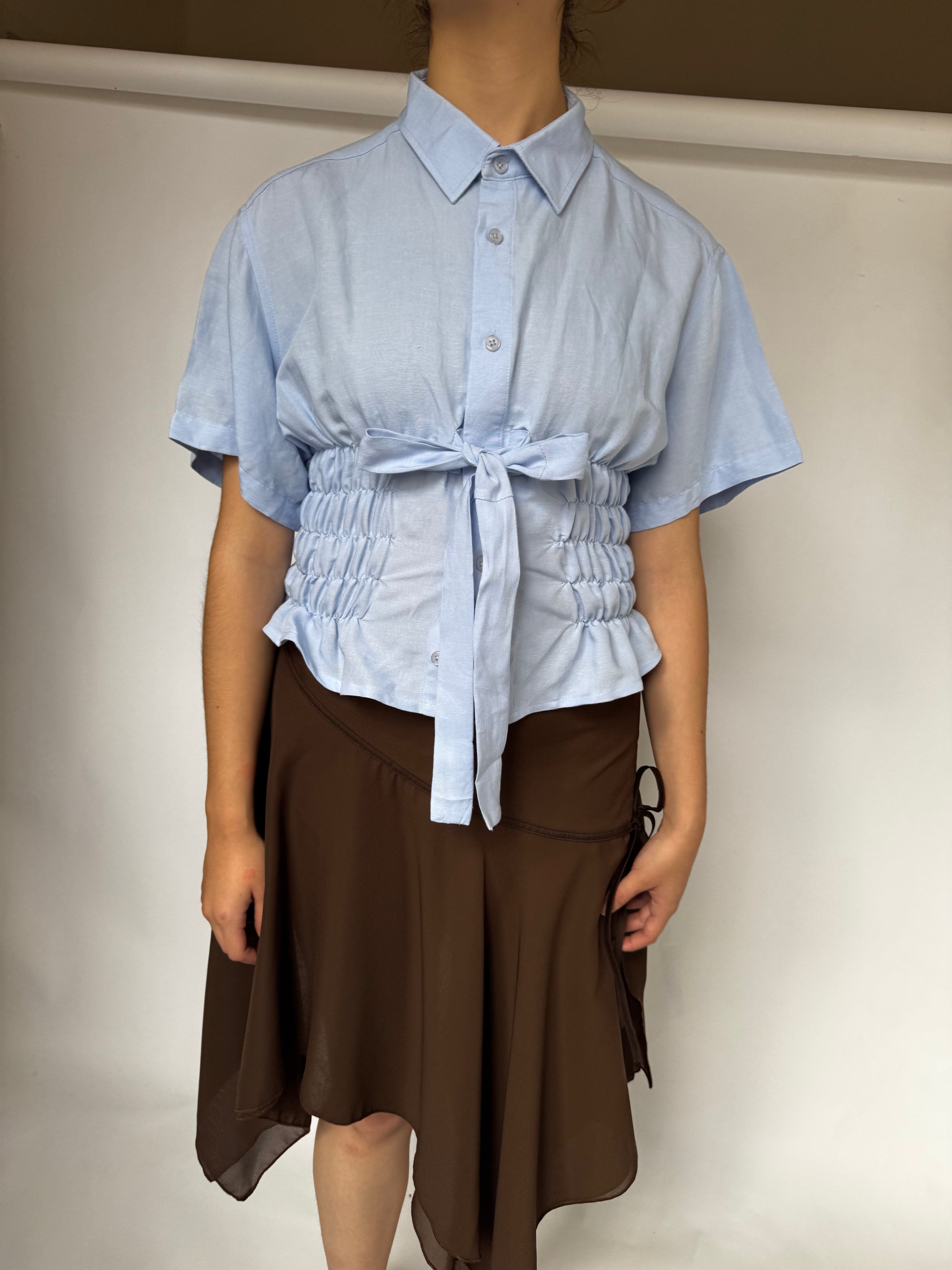 Chemise corset - Bleu, manches courtes