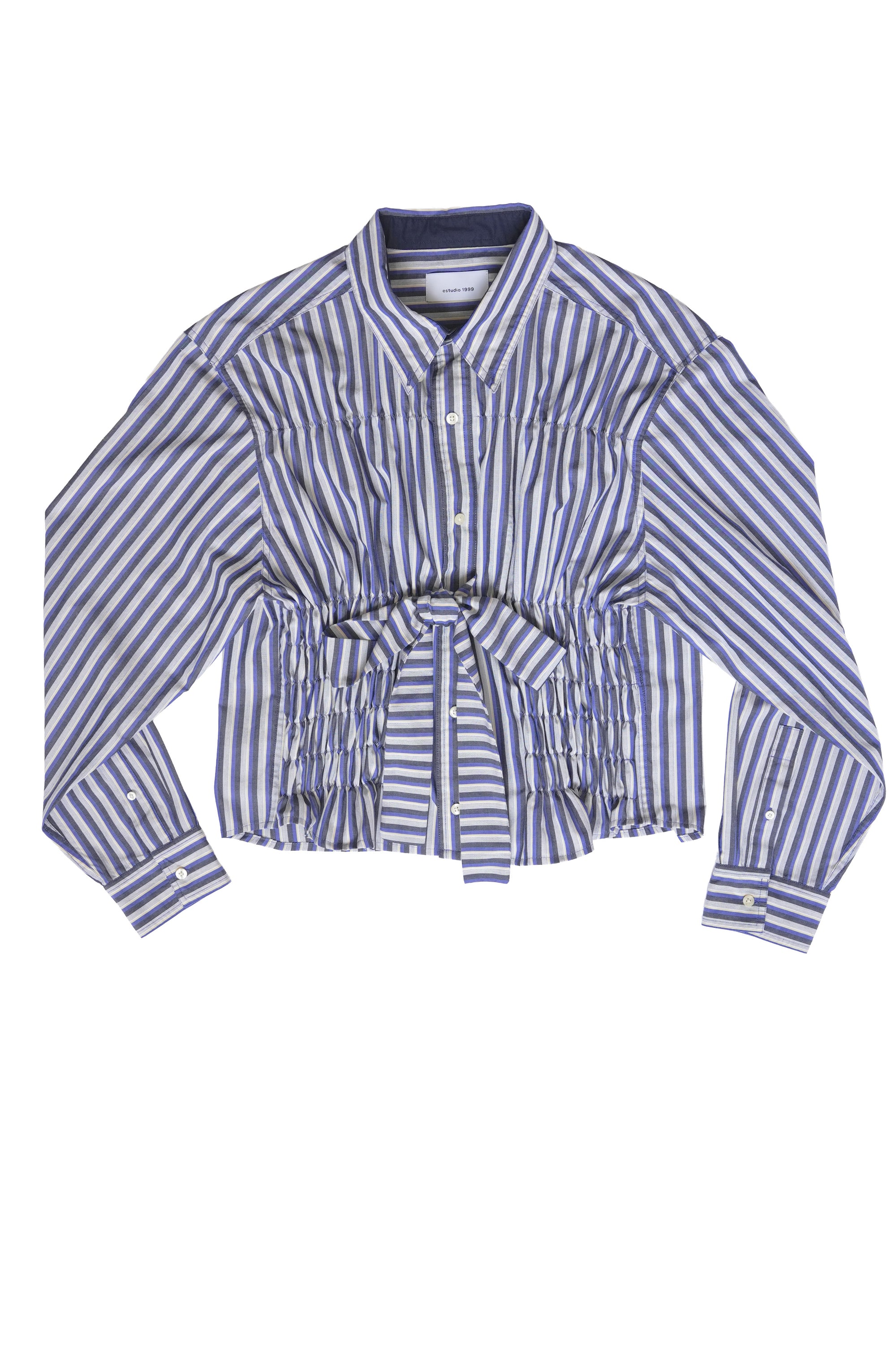 Camisa Bustier - Gris con rayas azules