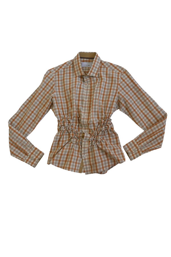 Camisa Florero - Cuadros naranja y café