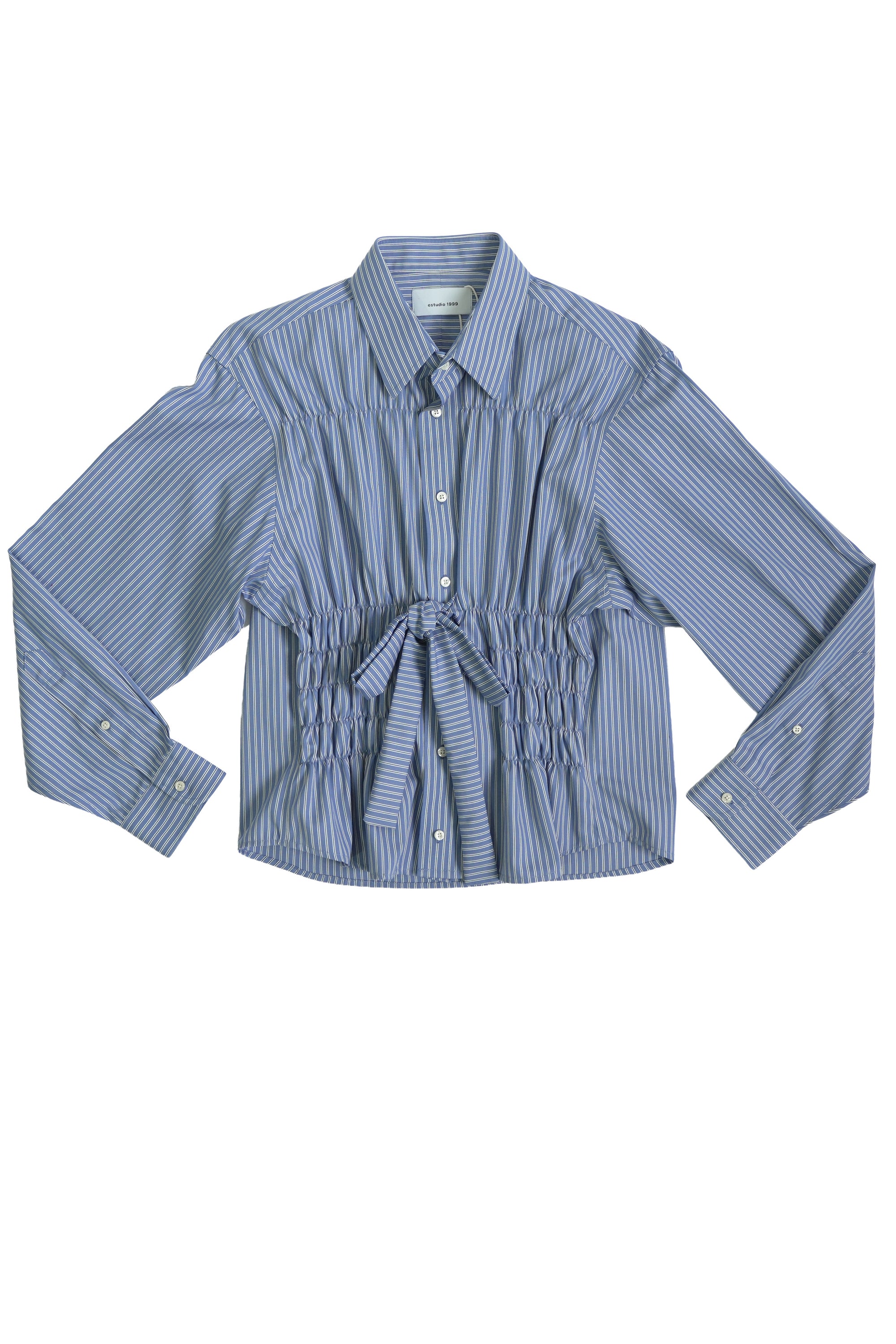 Camisa Bustier - Azul con rayas blancas y negras