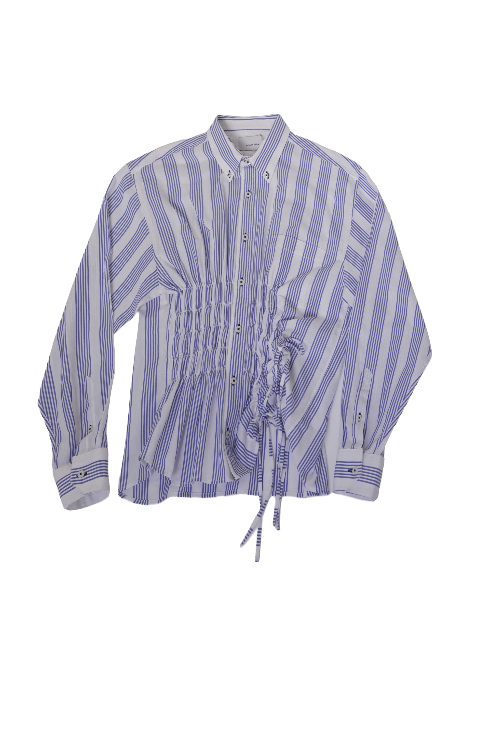 Camisa Cascada - Blanca con rayas azules