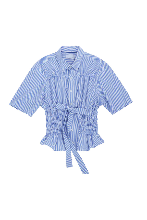 Camisa Corset - Azul Rayas Manga Corta