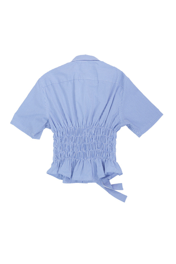 Camisa Corset - Azul Rayas Manga Corta