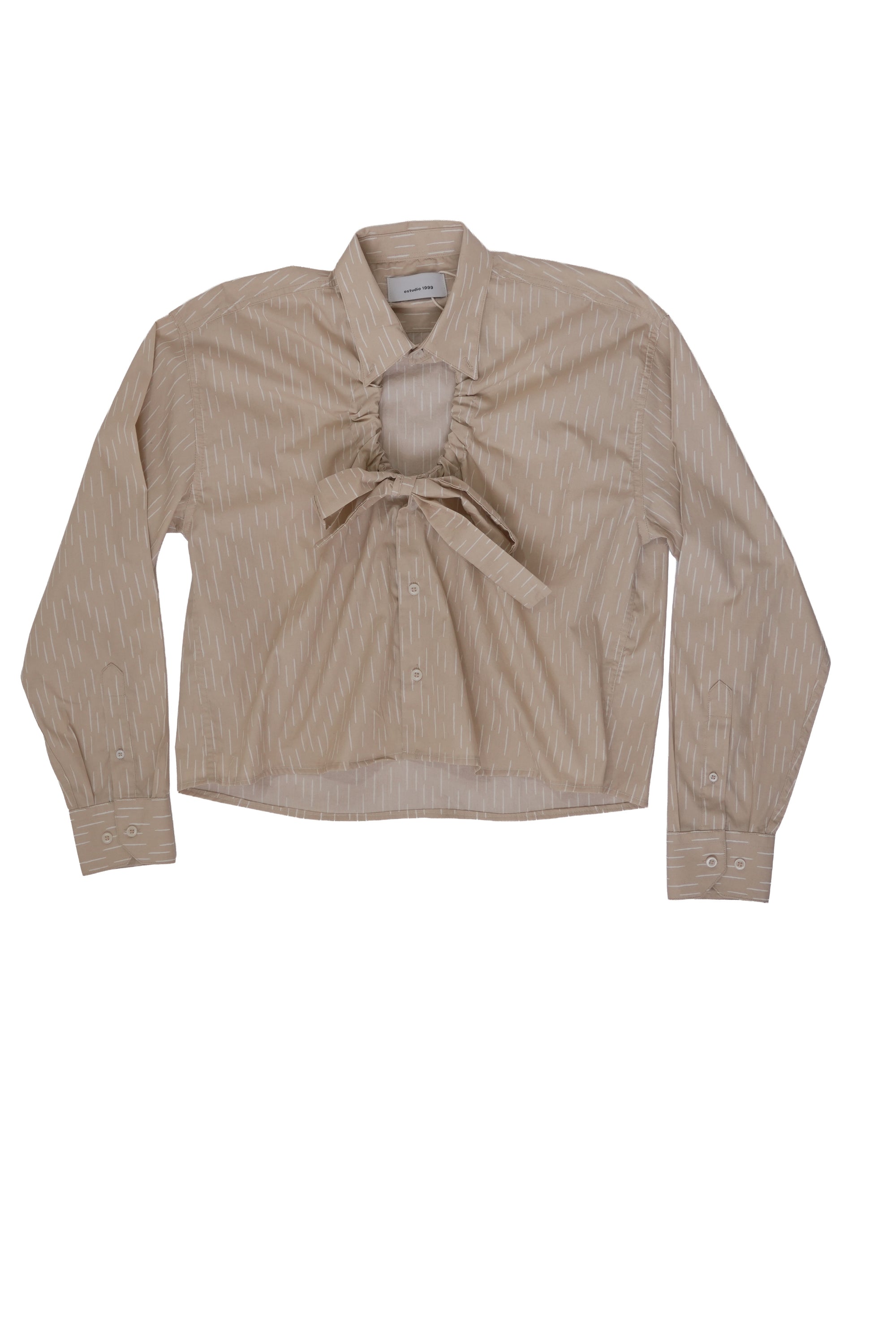 Windowpane Shirt - Beige with white stripes